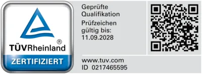 TÜV Rheinland, zertifiziert, Prüfzeichen ID 0217465595